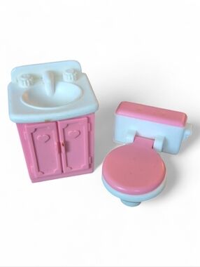 Vintage 90's Fisher Price Loving Family Pink Toilet and Bathroom Sink